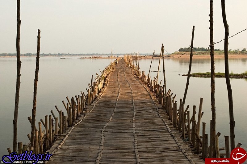 تصاویر ، پلی از گیاه بامبو در کامبوج