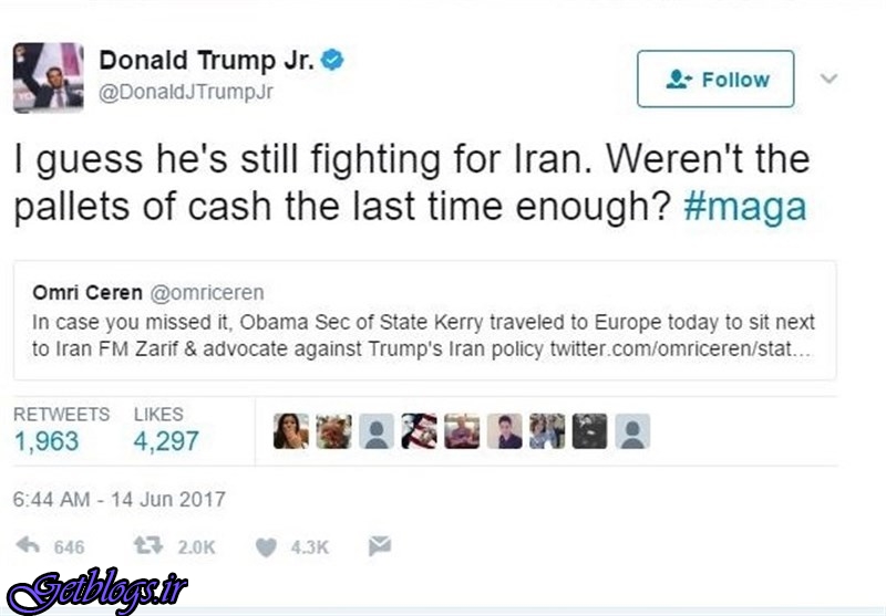 عکس) + توئیت تند پسر ترامپ علیه جان کری (